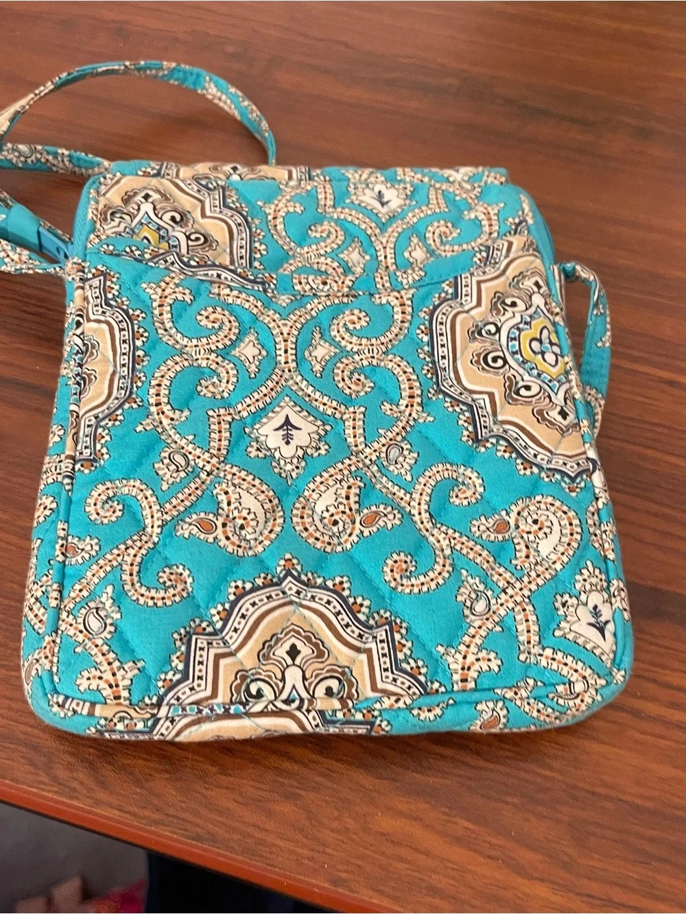 Turquoise Patterned Crossbody Bag - Quilted Floral Print
